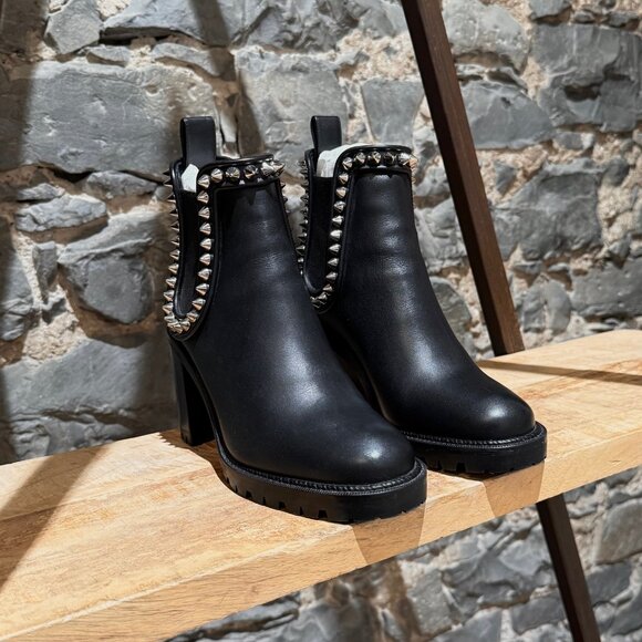 Christian Louboutin Black Leather Capahutta 70 Spike Heeled Chelsea Boots - Picture 4 of 11
